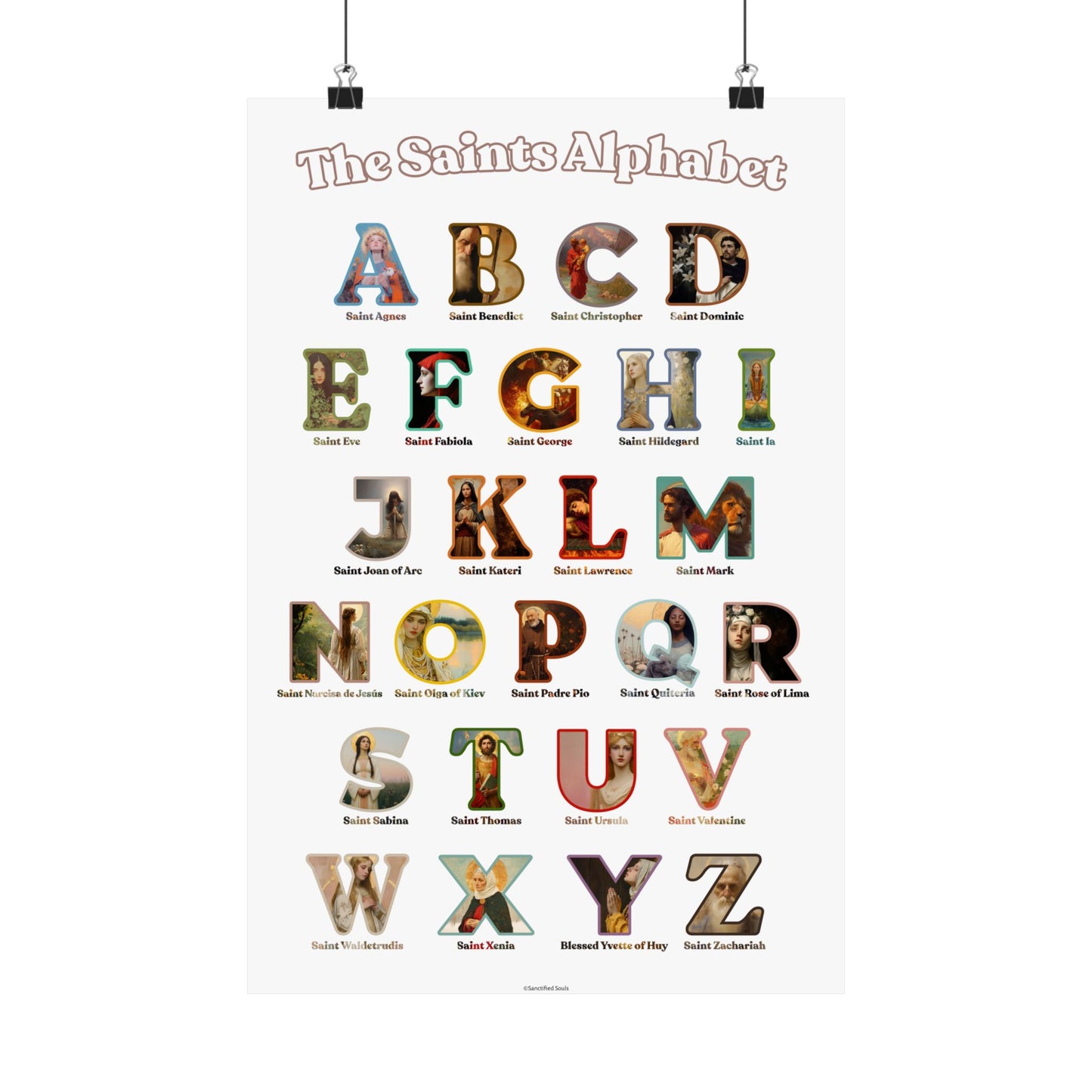Catholic Saints ABC Print - Alphabet Poster - A to Z Saints Wall Art - Catholic Saints Chart- Classroom / Homeschool - Saints of the Church
