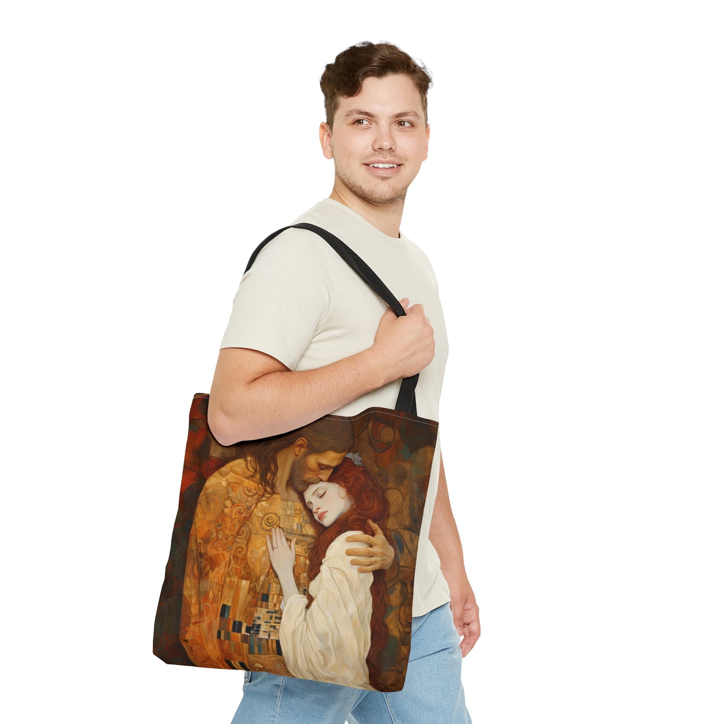 Transcendent Devotion: Christ Embracing Mary Magdalene Tote Bag - Catholic faith inspired carry-all purse