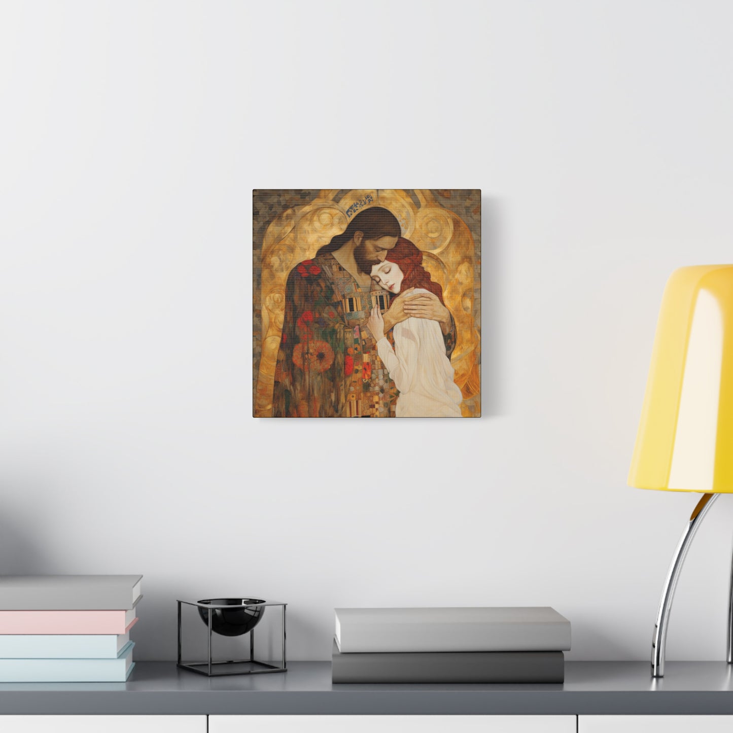 Christ Embracing Mary Magdalene Museum Wrapped Canvas - Sanctified Souls Print -Based on Klimt's The Kiss - Religious Catholic Art