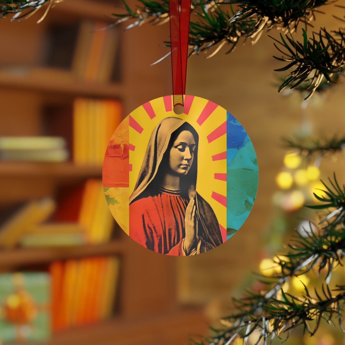 Radiant Mary : Mary in Art Metal Ornament - Religious Holiday Christmas Ornament and Keepsake - Double sided - Virgin Mary