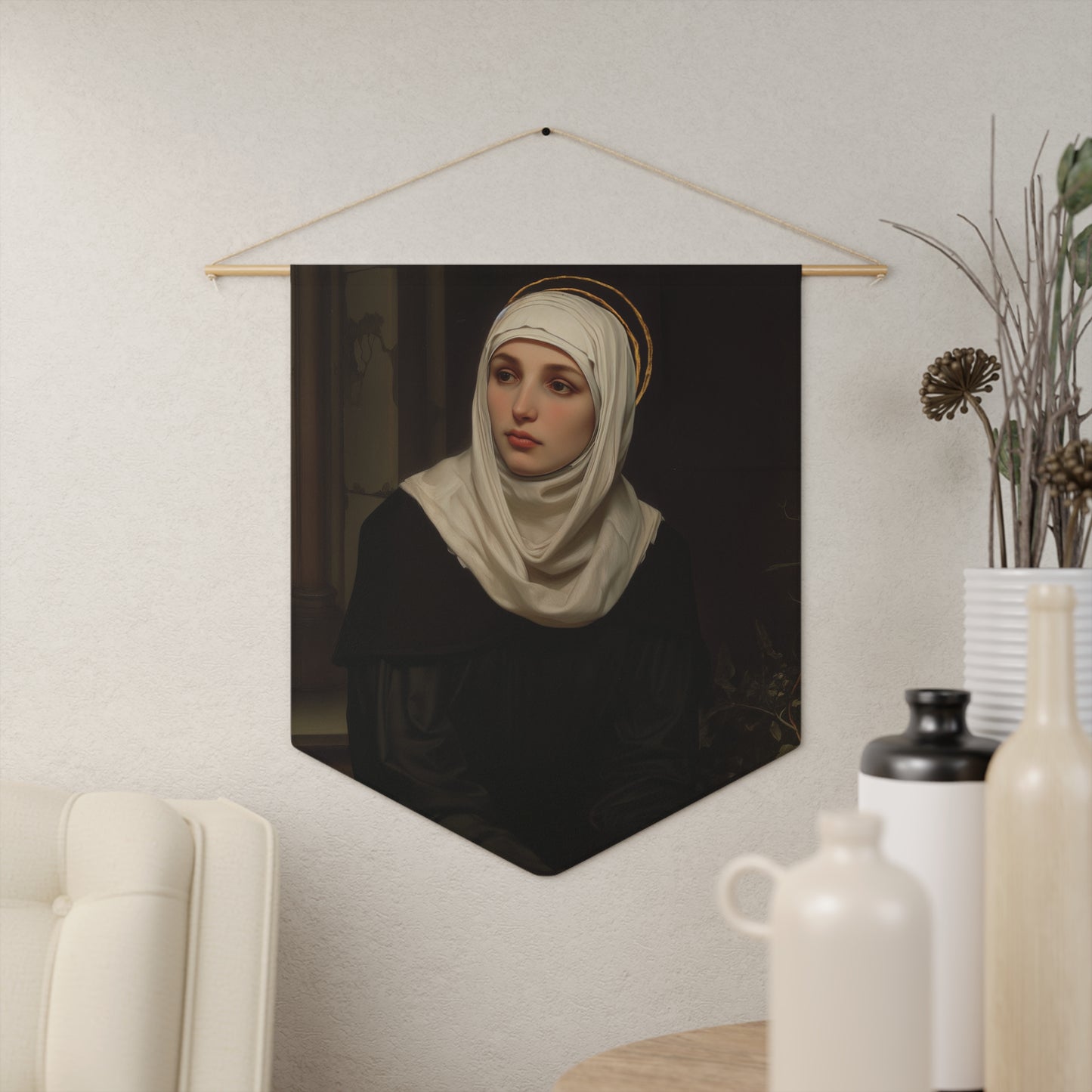 Saint Angela Merici Pennant / Banner / Wall Hanging - Prayer room art - Catholic Home Art - Large Saint Art for your home - 18" x 21"