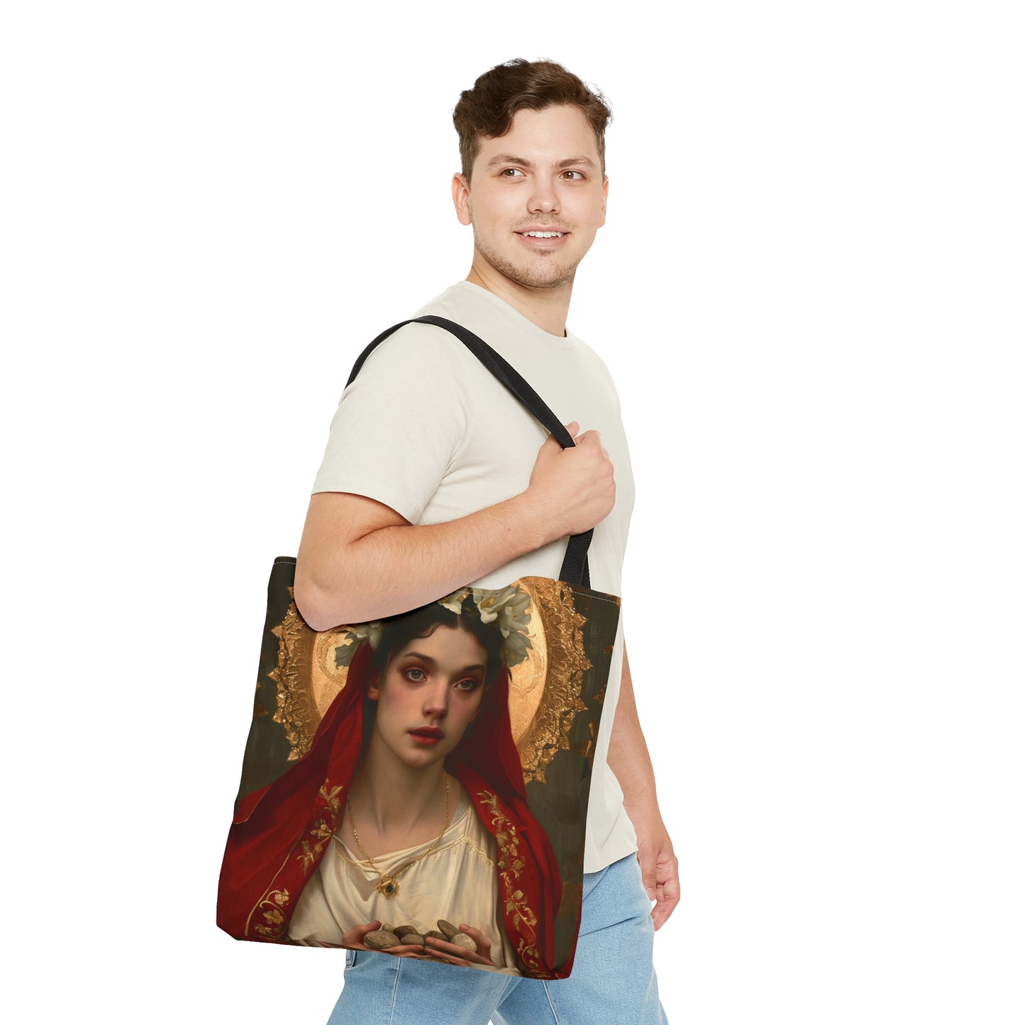 Saint Emerentiana Tote Bag - Large Medium Small Faith Art Bag - Carry all reusable Art purse - Double Sided - Religious Saint Art