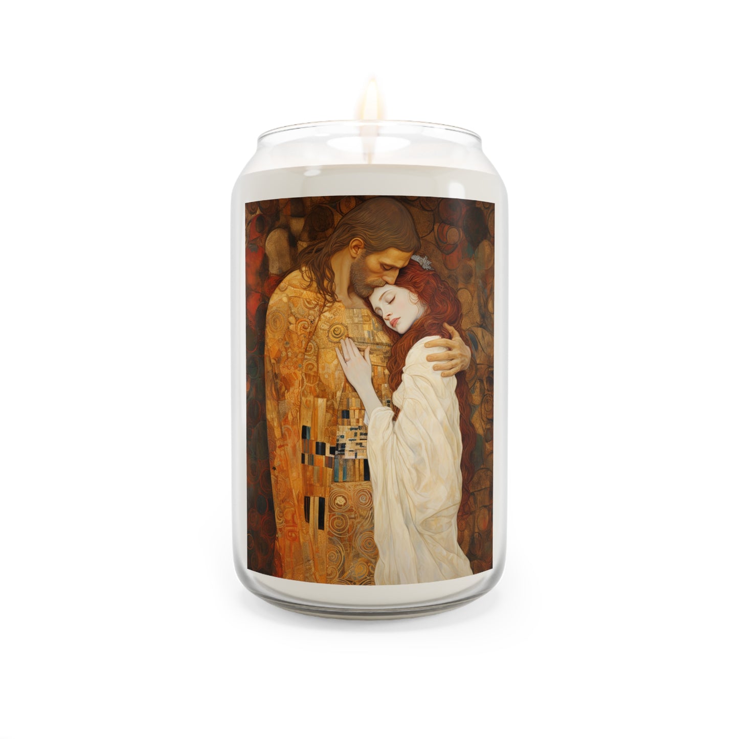 Transcendent Devotion: Christ Embracing Mary Magdalene Scented Prayer Candle, 13.75oz - Tall Size Natural Soy - Styled as Klimt's The Kiss