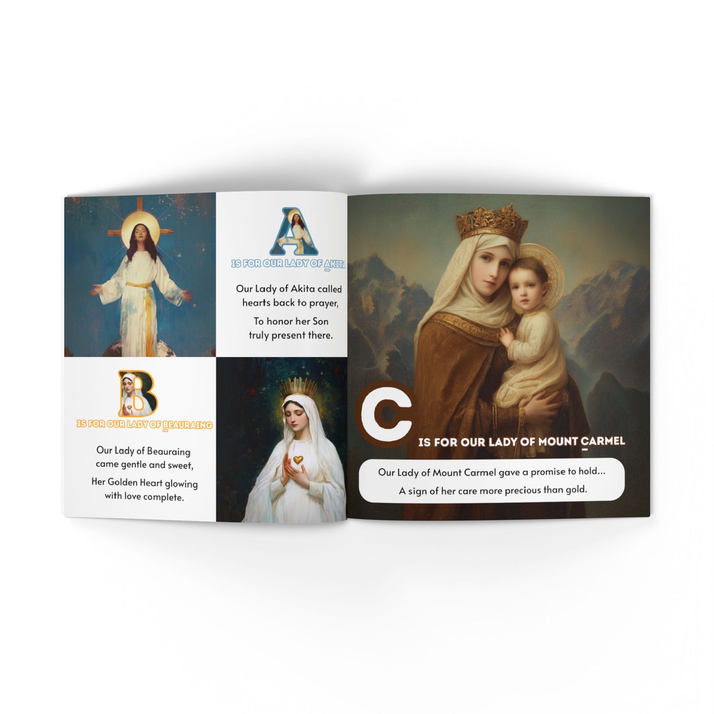 M is for Mary  (Softcover) - An ABC Journey : Learning Her Titles, Love, and Care | Marian Alphabet Children's Book | Our Lady Alphabet Book