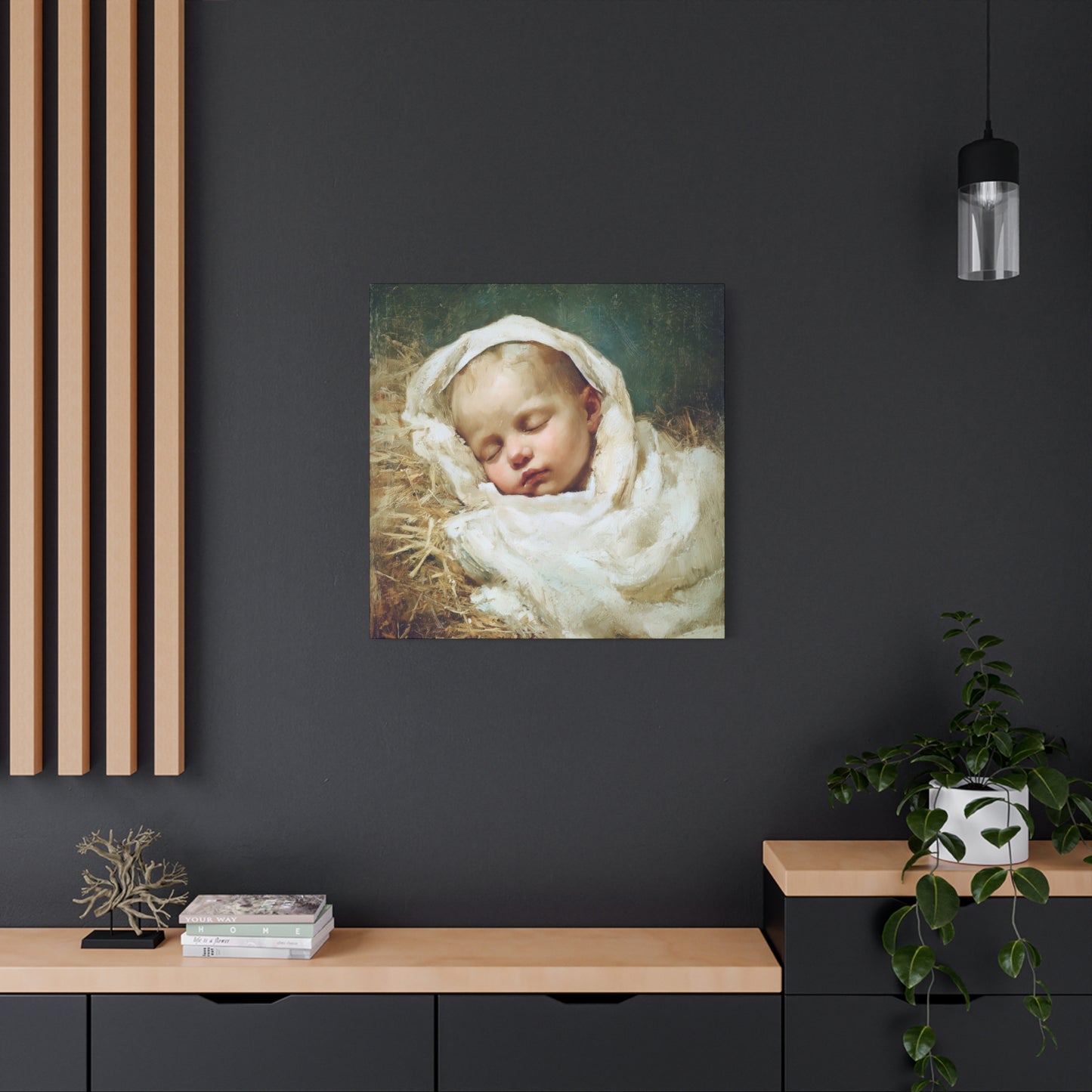 The Christ Child Resting in the Silence of the Manger - Gallery Wrapped Canvas - Print - Religious Art for your Home - Catholic Art Print