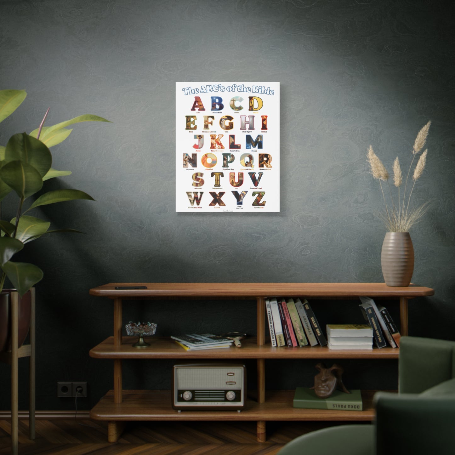 Catholic Bible ABC Prints - Alphabet Canvas - ABCs of the Bible Wall Art - Biblical People Places and Stories -  Homeschool / Sunday School
