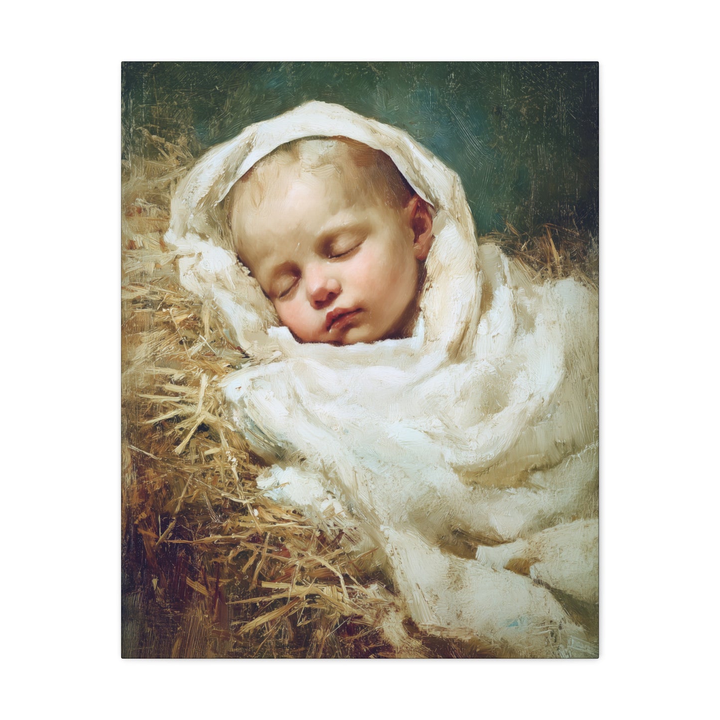 The Christ Child Resting in the Silence of the Manger - Gallery Wrapped Canvas - Print - Religious Art for your Home - Catholic Art Print