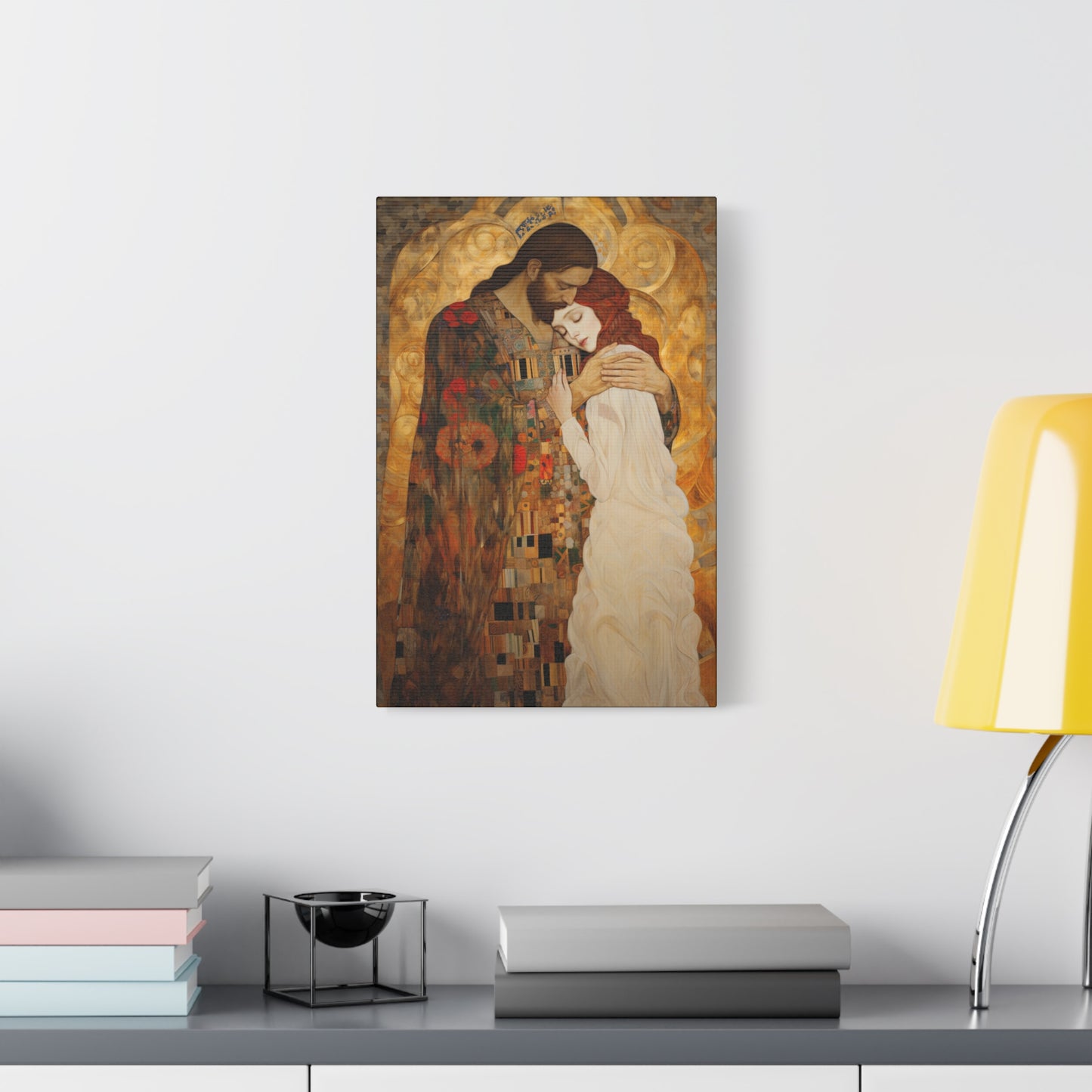 Christ Embracing Mary Magdalene Museum Wrapped Canvas - Sanctified Souls Print -Based on Klimt's The Kiss - Religious Catholic Art