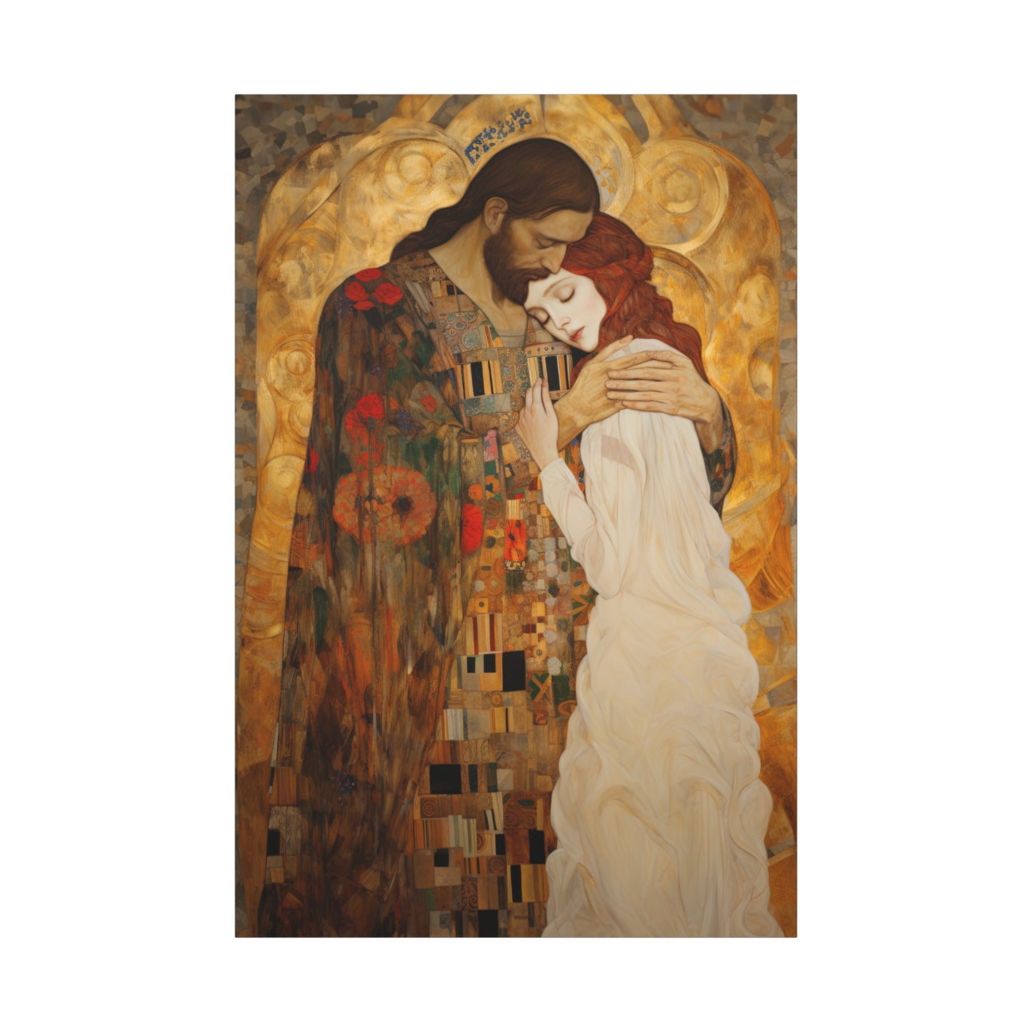 Christ Embracing Mary Magdalene Museum Wrapped Canvas - Sanctified Souls Print -Based on Klimt's The Kiss - Religious Catholic Art
