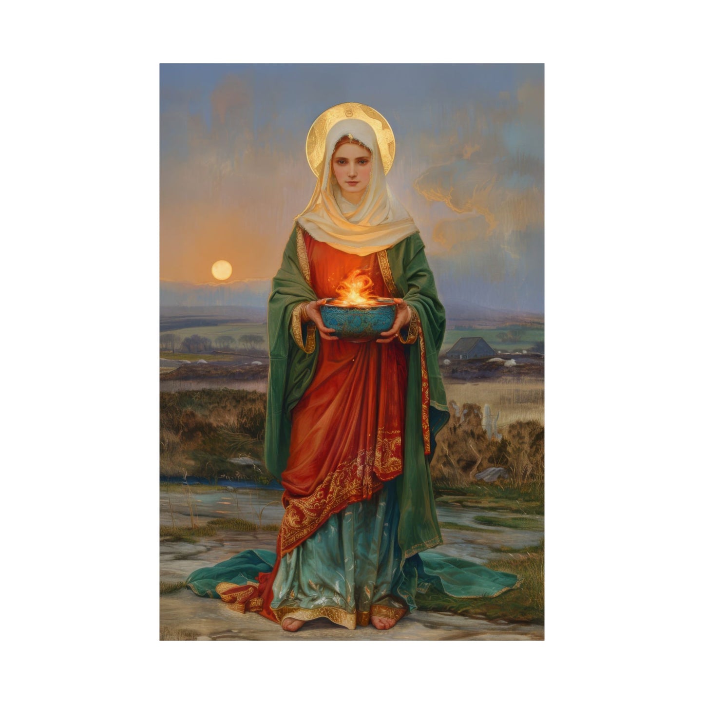 Saint Brigid of Ireland / Kildare - Sanctified Souls Print - Multiple Sizes - Premium Posters - Catholic Art - Christian Home Decor Artwork