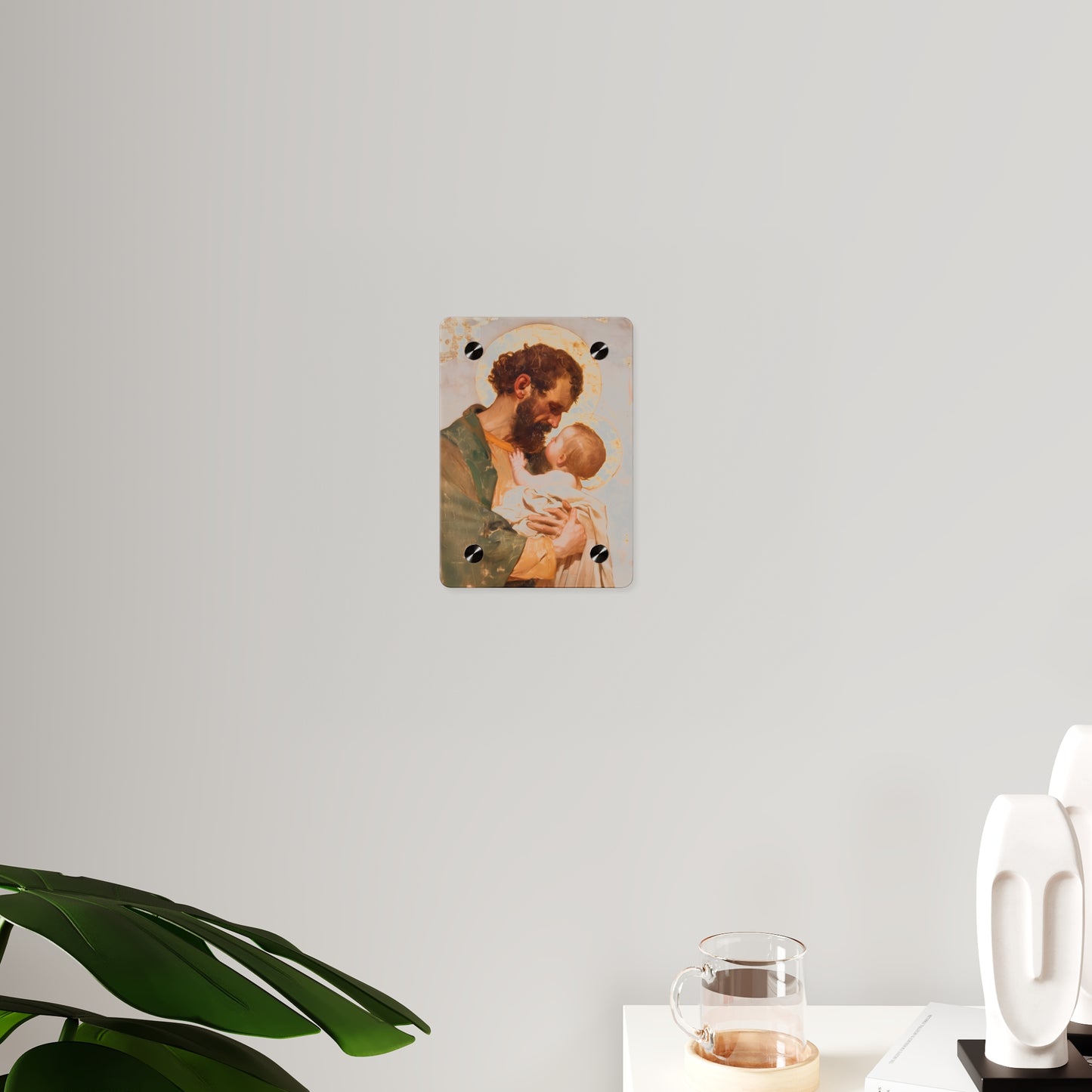 Saint Joseph, Pillar of the Holy Family Acrylic Wall Art Panel - Ready to Hang Acrylic Print - Catholic Saint - The Christ Child and Joseph