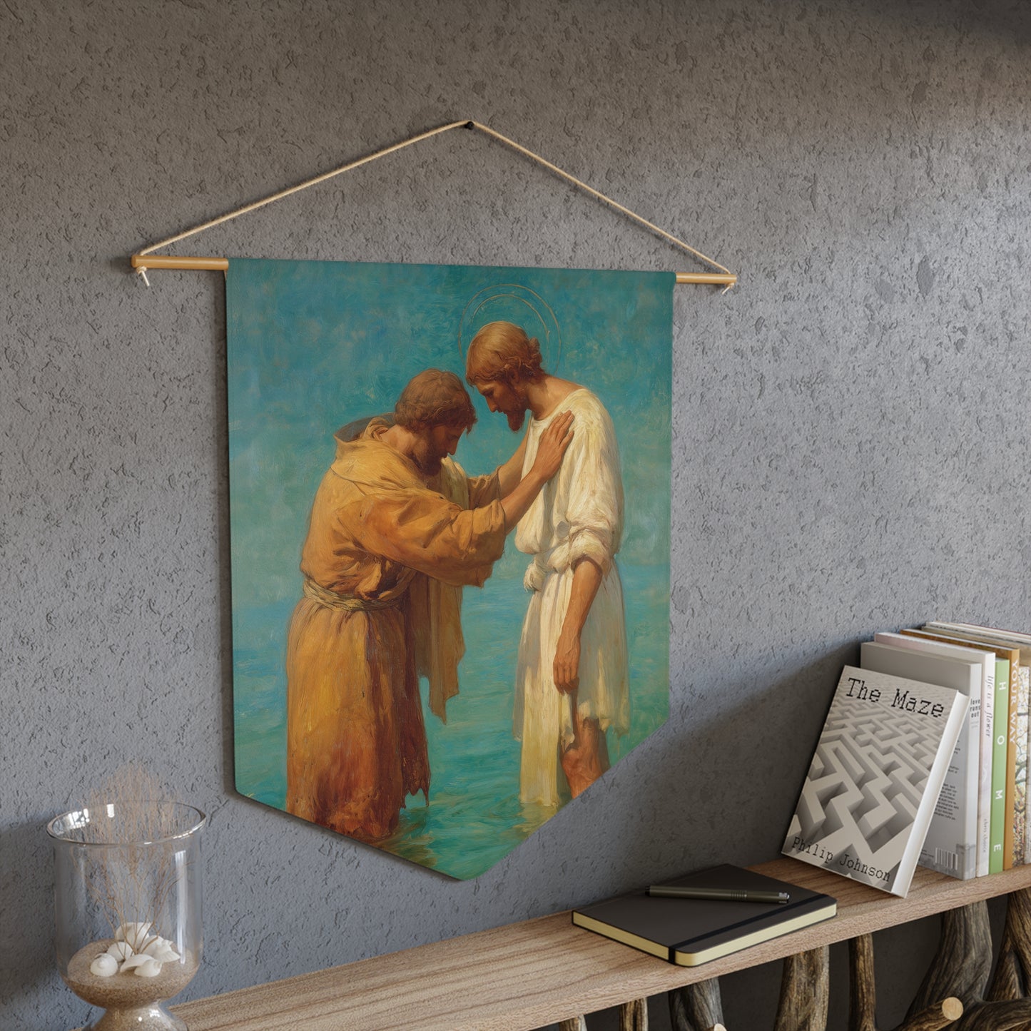 Saint John the Baptist, Servant of the Dawn - Pennant / Banner / Wall Hanging - Prayer room art - Catholic Home - 18" x 21"
