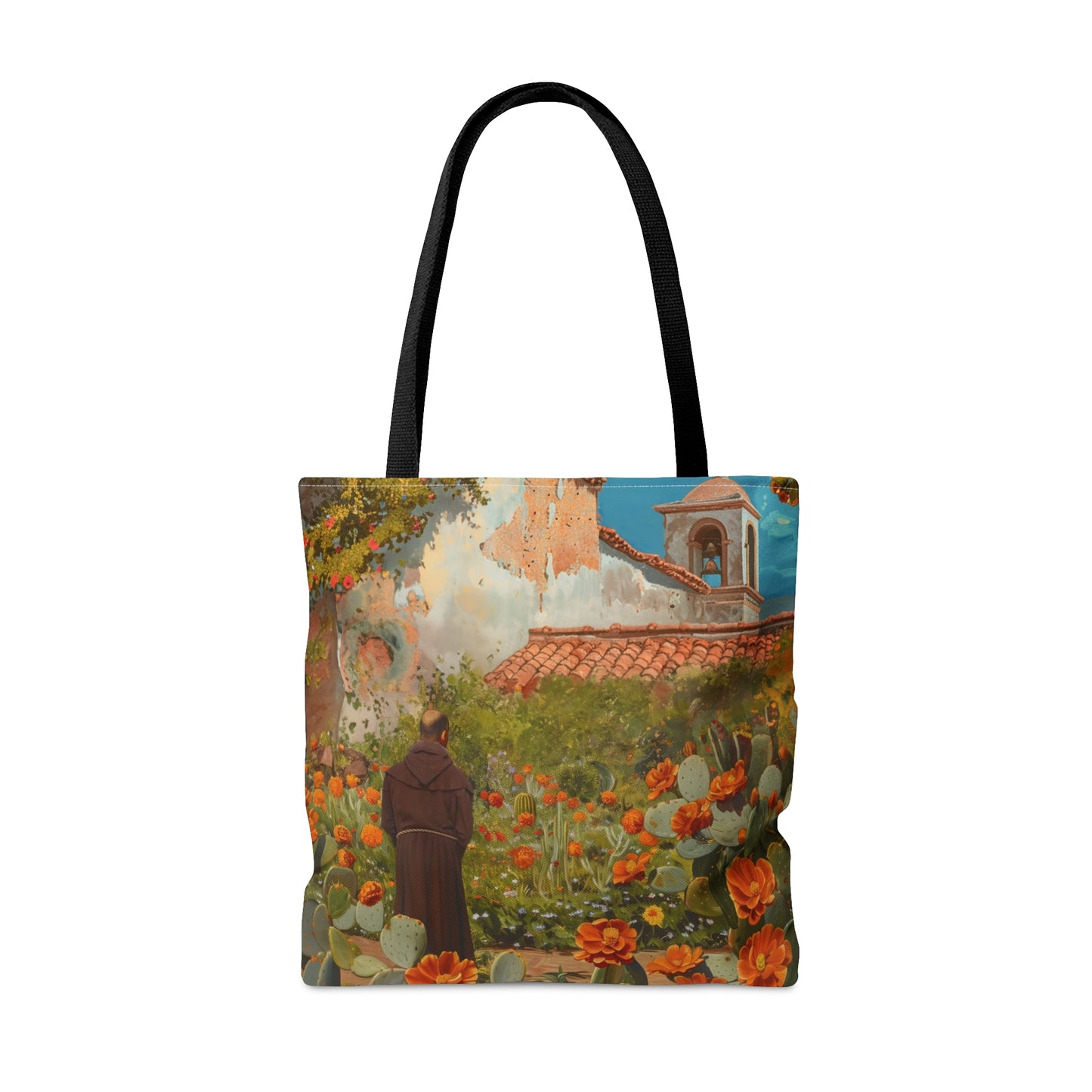 Saint Junípero Serra Tote Bag - Large Medium Small Faith Art Bag - Catholic Faith Purse - Double Sided - Religious - Santa Barbara Mission
