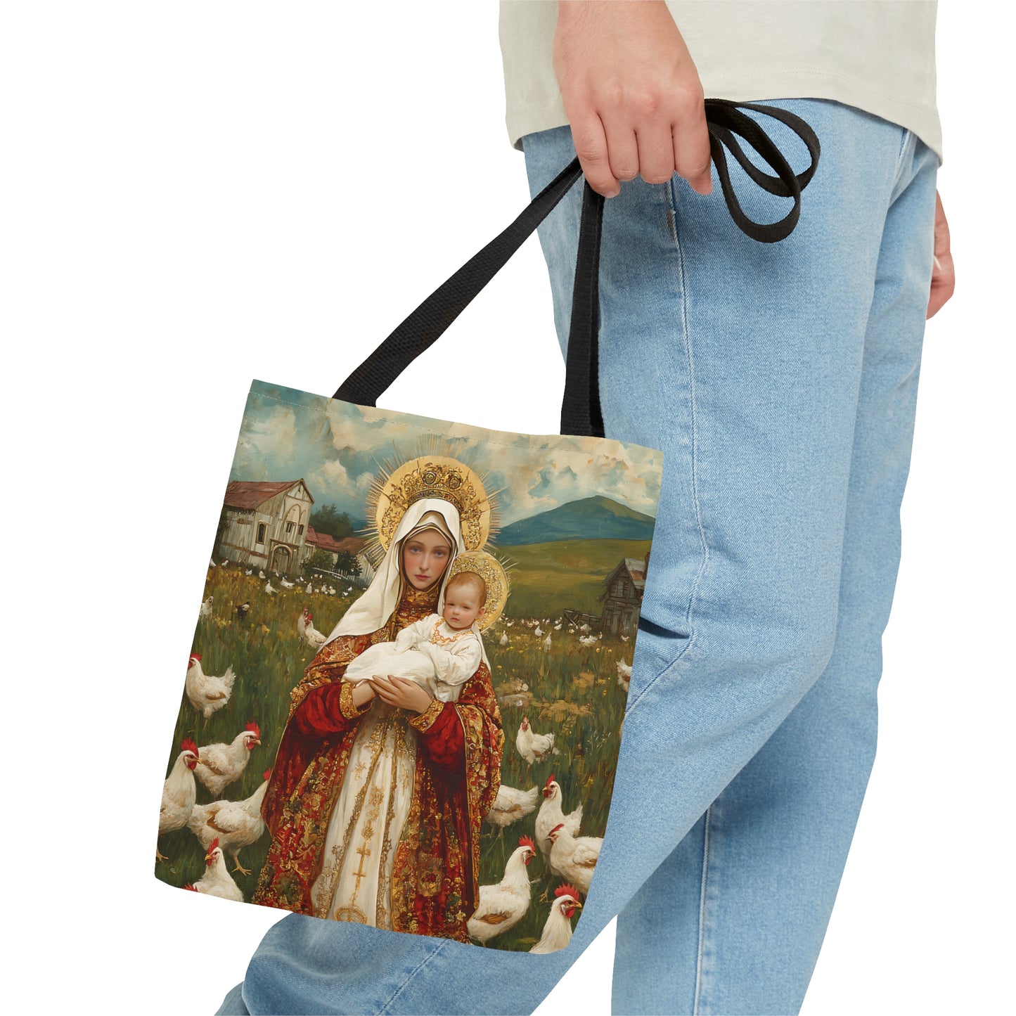 Our Lady of the Hens: Protector of the Humble Flock Tote Bag - Large Medium Small Faith Art Bag - Catholic Faith Purse - Religious