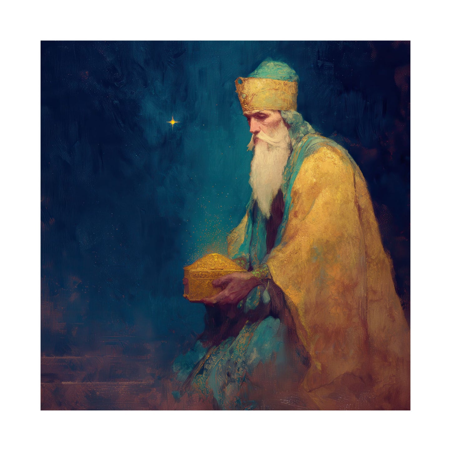 Caspar and the Offering of Worship - 3 Wise Men - Sanctified Souls Print - Multiple Sizes - Premium Matte Vertical Posters