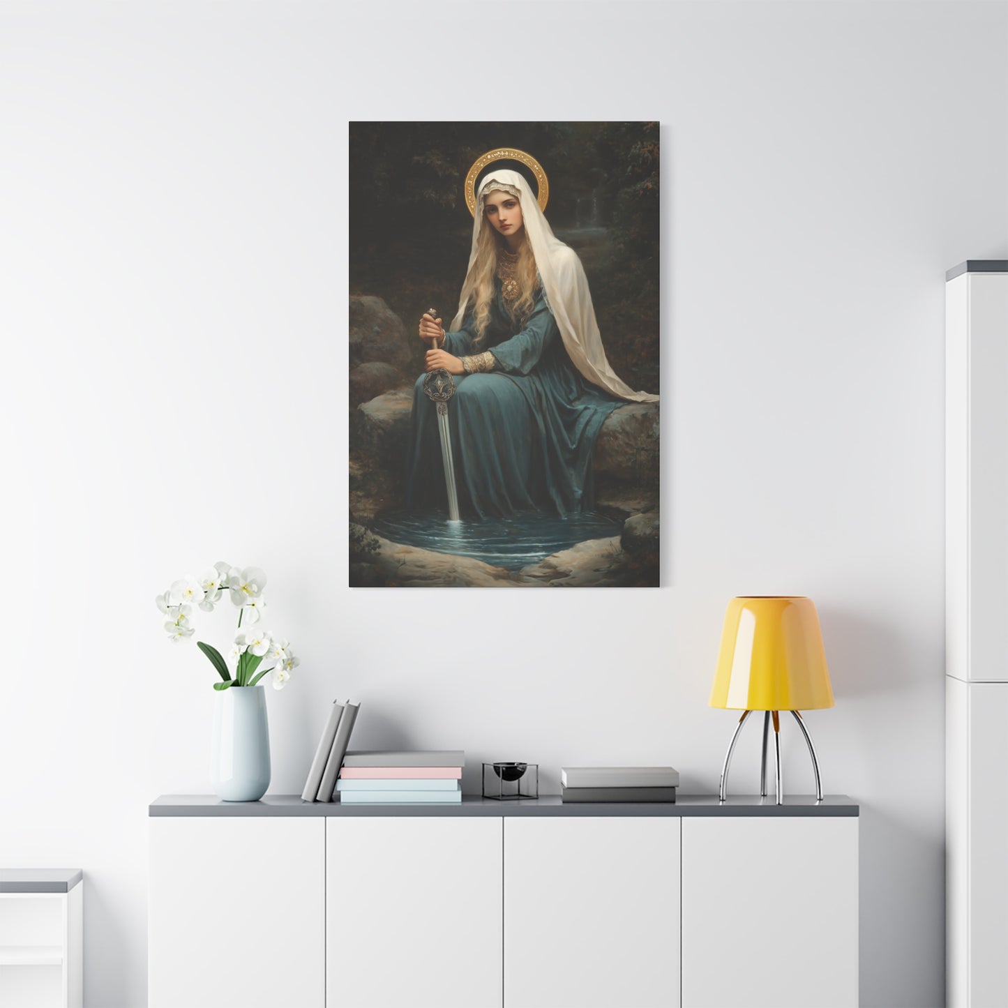 Saint Winifred - Museum Wrapped Canvas - Print - Religious Art for your Home - Christian print - Prayer Room Art - Catholic