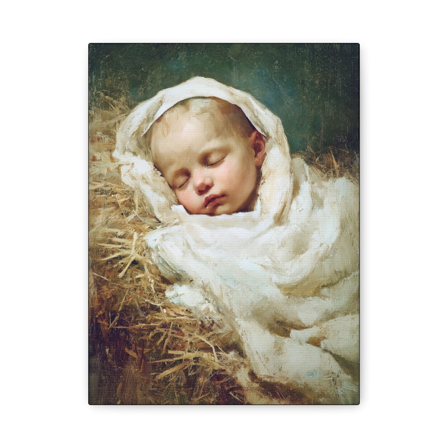 The Christ Child Resting in the Silence of the Manger - Gallery Wrapped Canvas - Print - Religious Art for your Home - Catholic Art Print