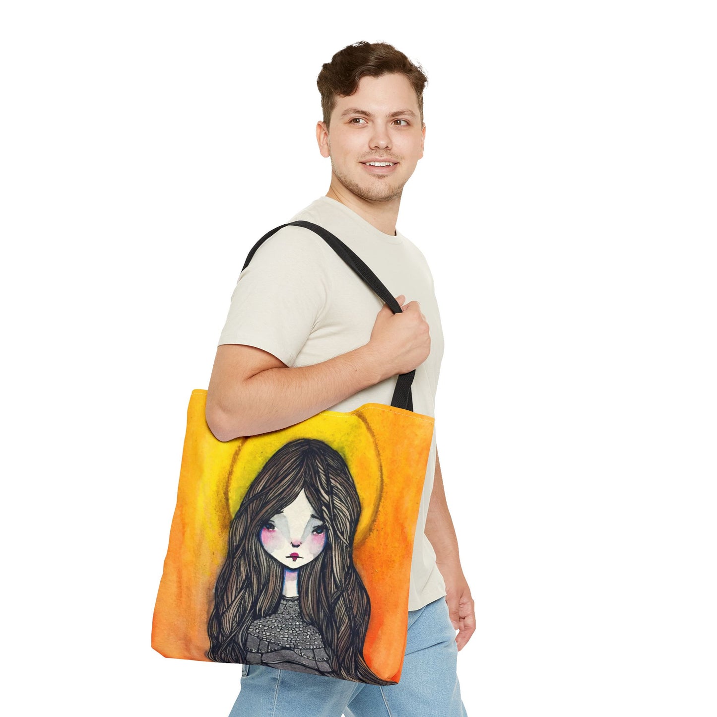 Saint Joan of Arc Tote - Hand-Drawn Catholic Art - Prayer Bag | Christian Devotional Tote | Sanctified Solocosmo Religious Tote