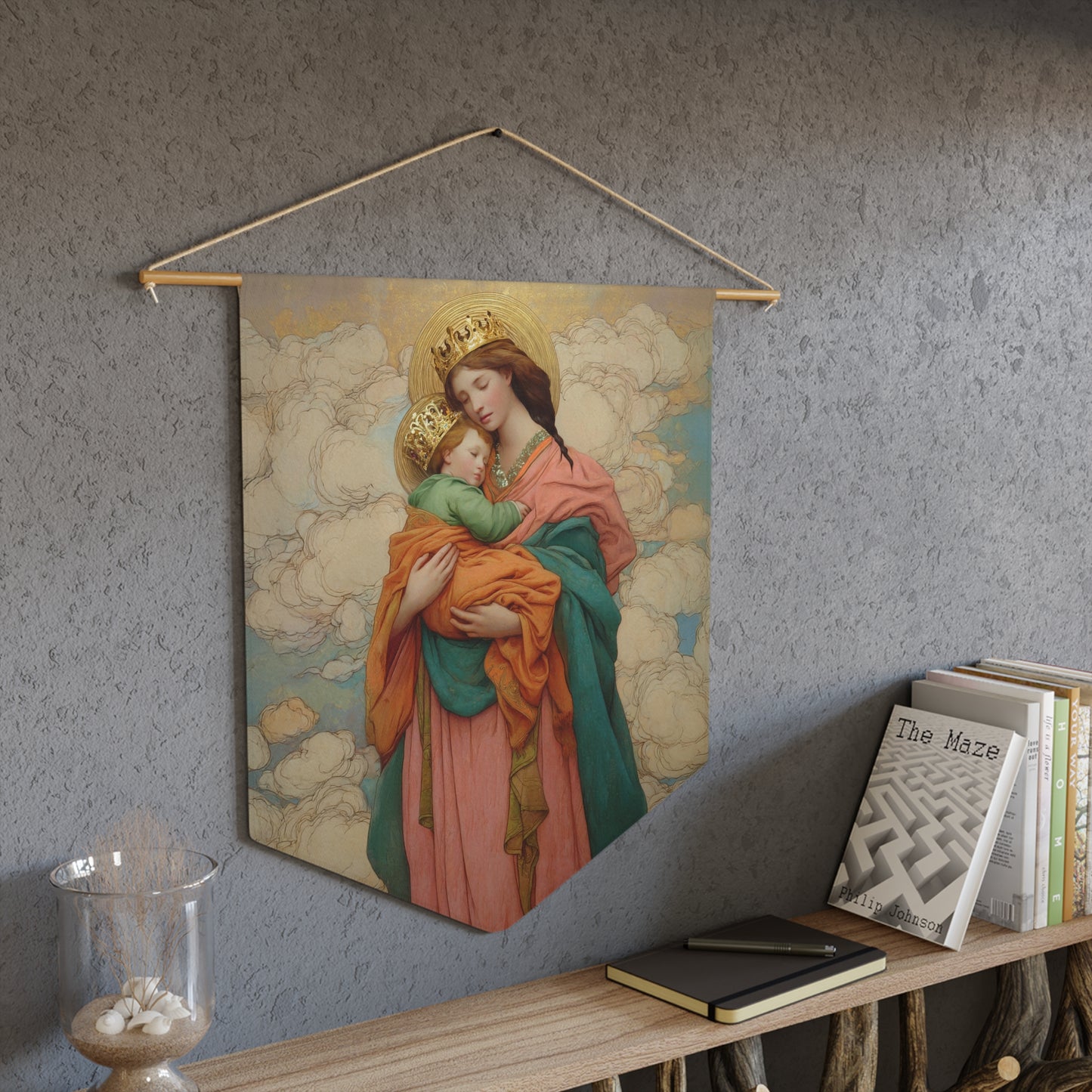 Our Lady of Perpetual Help - Pennant / Banner / Wall Hanging - Prayer room art - Catholic Home - 18" x 21"