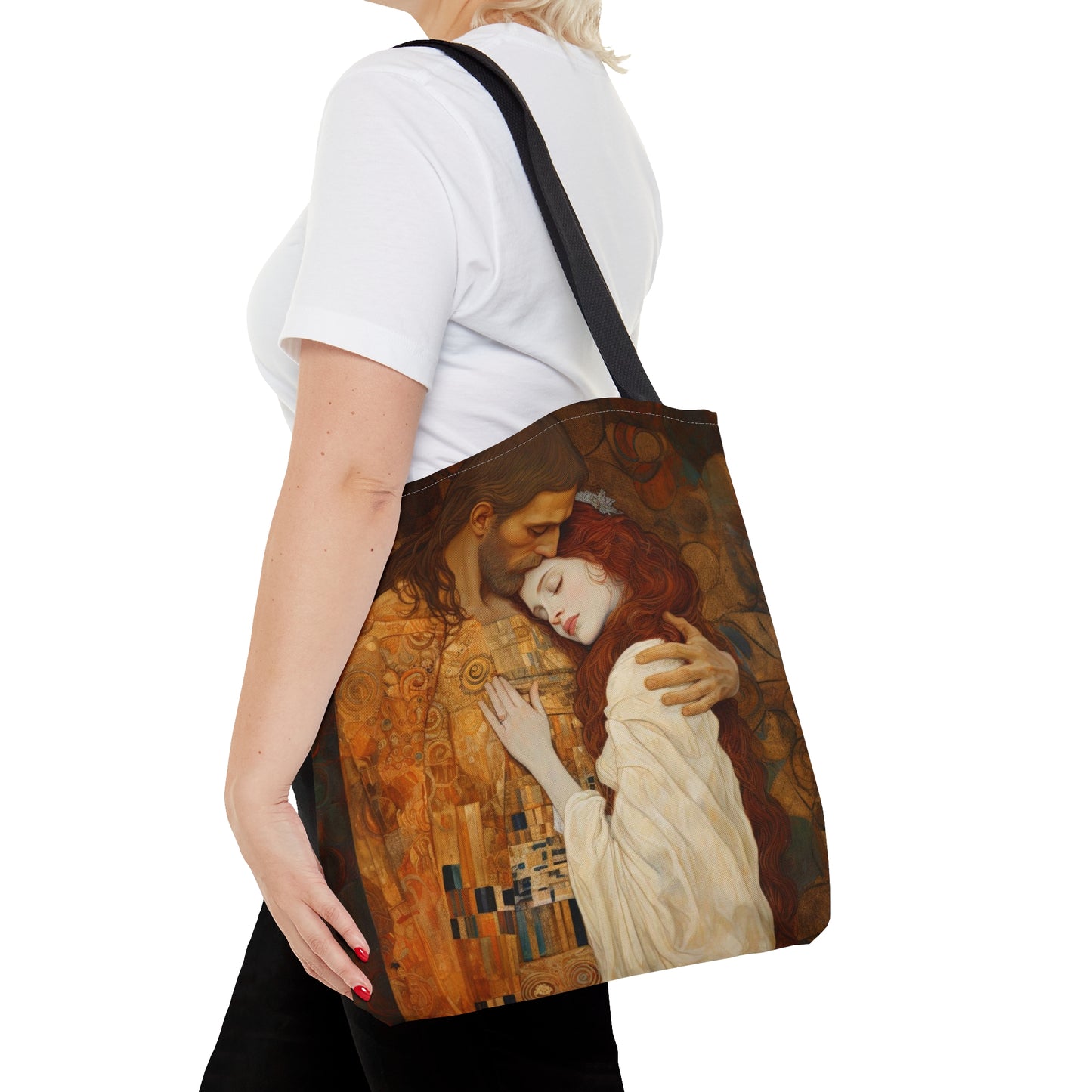 Transcendent Devotion: Christ Embracing Mary Magdalene Tote Bag - Catholic faith inspired carry-all purse