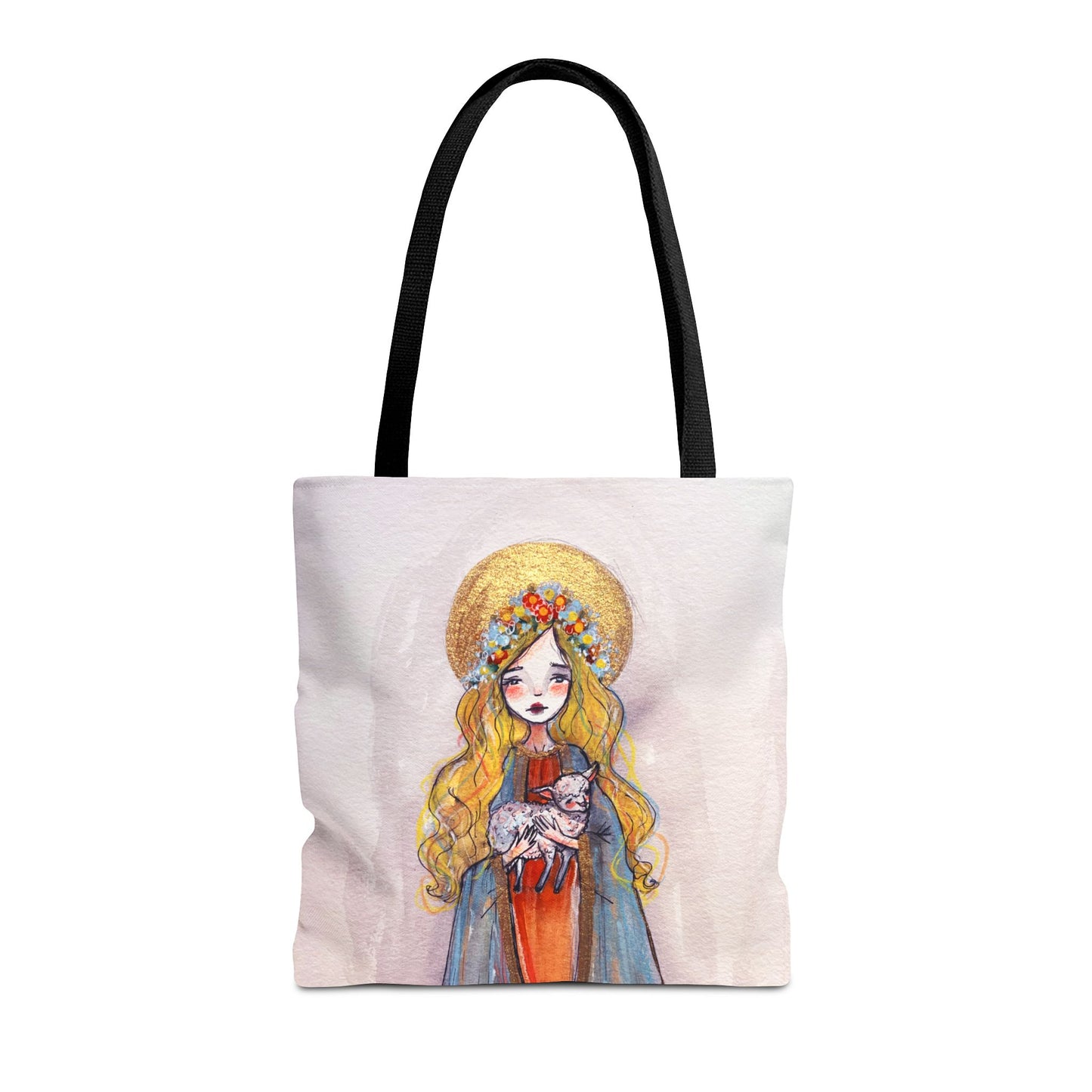 Saint Agnes of Rome Catholic Tote Bag | Christian Devotional Bag Hand-Drawn Sacred Art Tote | Sanctified Solocosmo Religious Tote