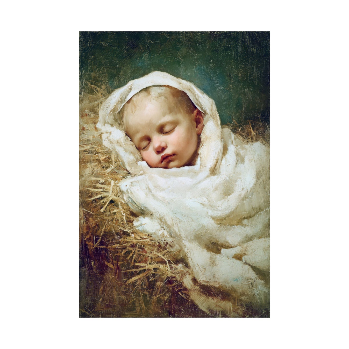 The Christ Child Resting in the Silence of the Manger - Sanctified Souls Print - Multiple Sizes - Premium Matte Vertical Posters