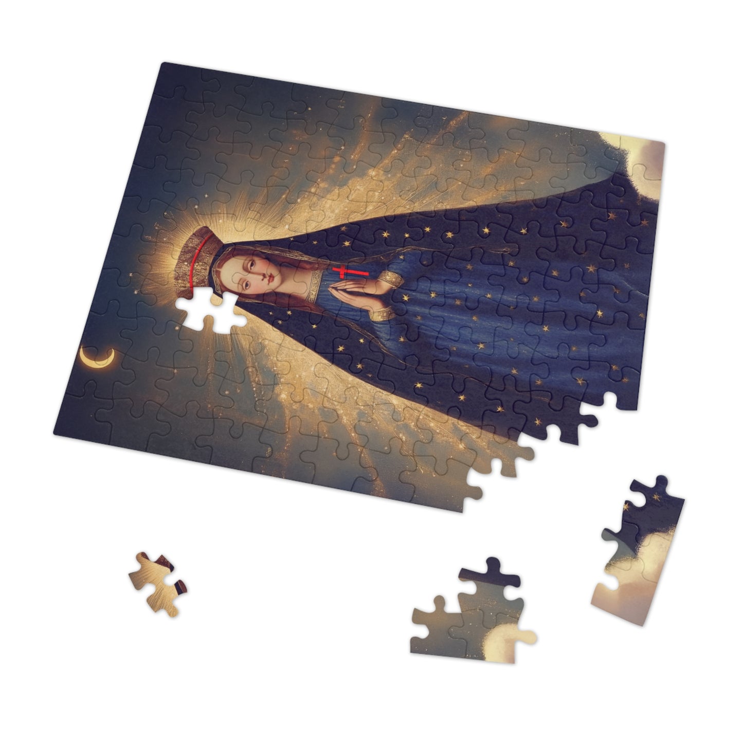 Our Lady of Pontmain - Puzzle and Tin - Religious Jigsaw Puzzle (30, 110, 252, 500,1000) - Gift Catholic Families - Mother Mary Art