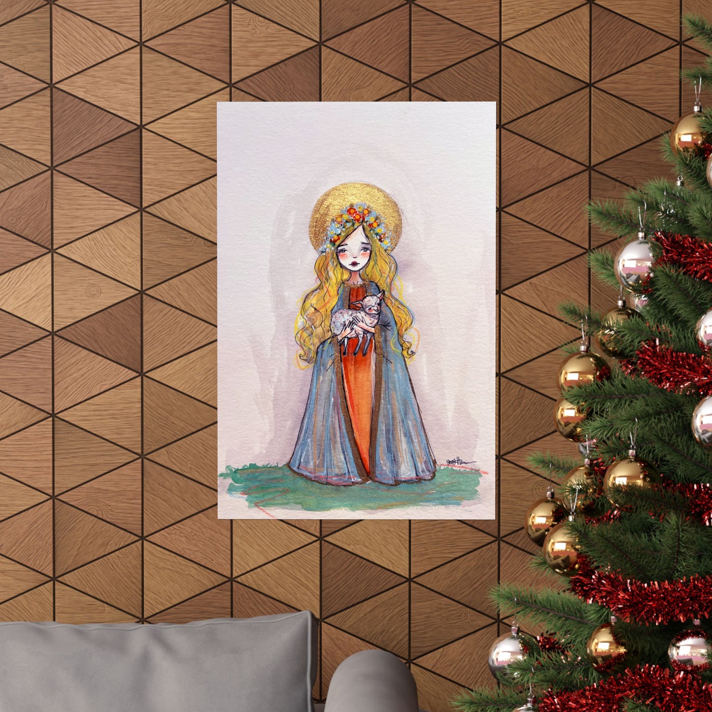 Saint Agnes of Rome Catholic Art Print | Hand-Drawn Watercolor Sacred Artwork | Christian Devotional Wall Art Religious Poster