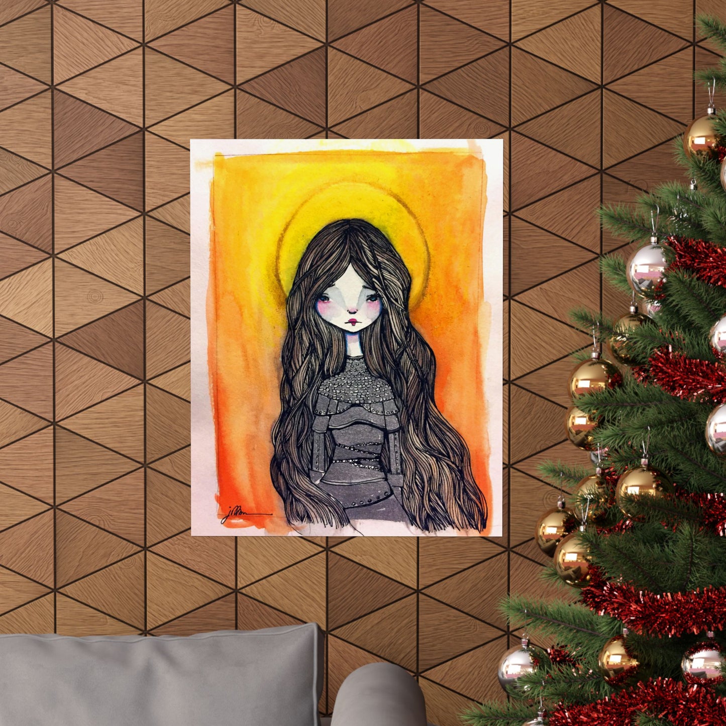 Saint Joan of Arc Poster Print - Hand-Drawn Catholic Art Print | Christian Devotional Wall Art | Sanctified Solocosmo Religious Poster
