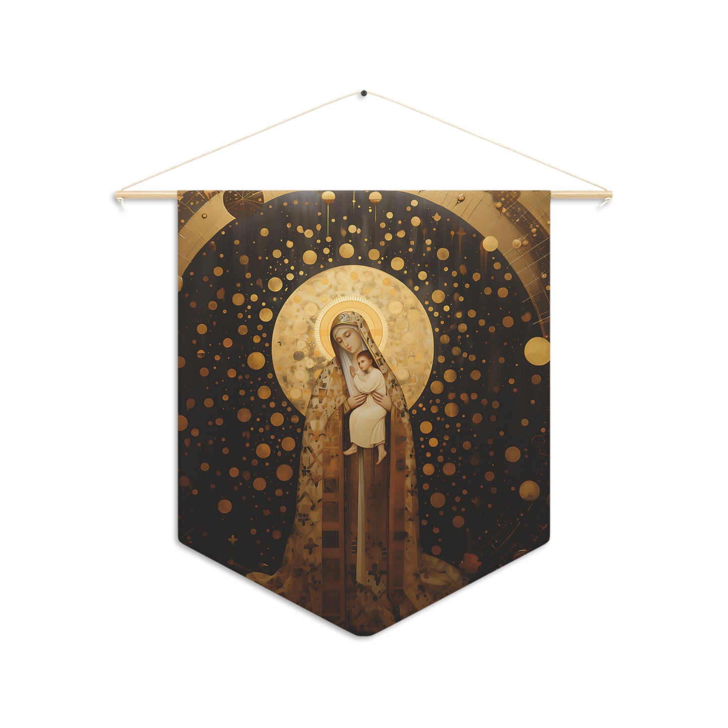 The Golden Mary - Mary the Blessed Virgin Wall Banner / Wall Hanging - Prayer room - Catholic Home Art - 18" x 21"