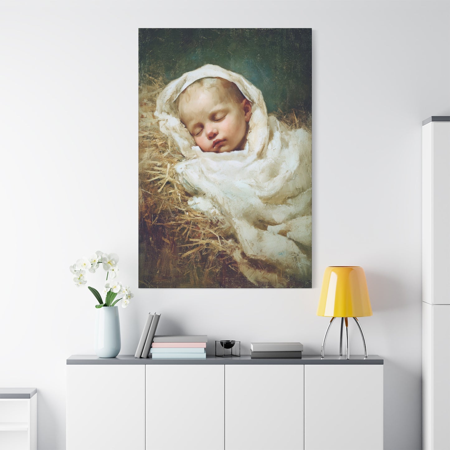 The Christ Child Resting in the Silence of the Manger - Gallery Wrapped Canvas - Print - Religious Art for your Home - Catholic Art Print