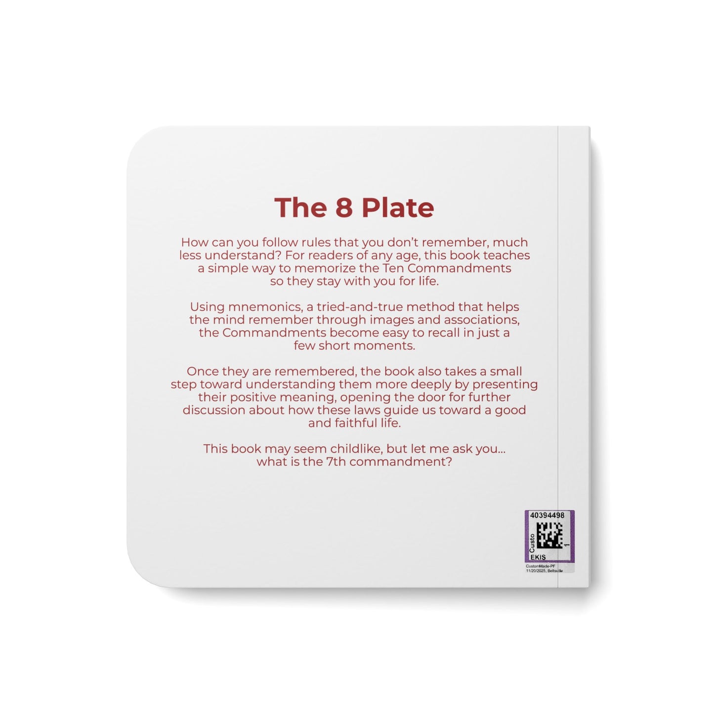 The 8 Plate (Board Book) Ten Commandments Board Book | Catholic Memory Book for Kids | Bible Mnemonics for Children