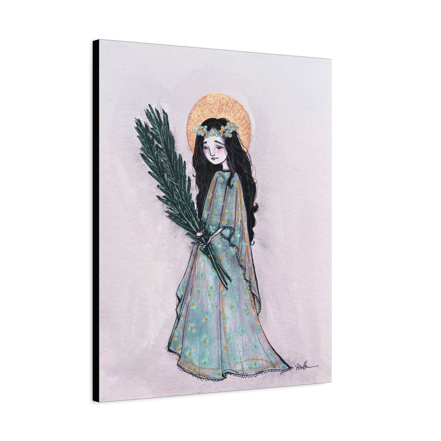 Saint Faith Canvas Print - Hand-Drawn Art - Catholic Print | Faith Hope and Charity Sacred Art | Sanctified Solocosmo Religious Artwork