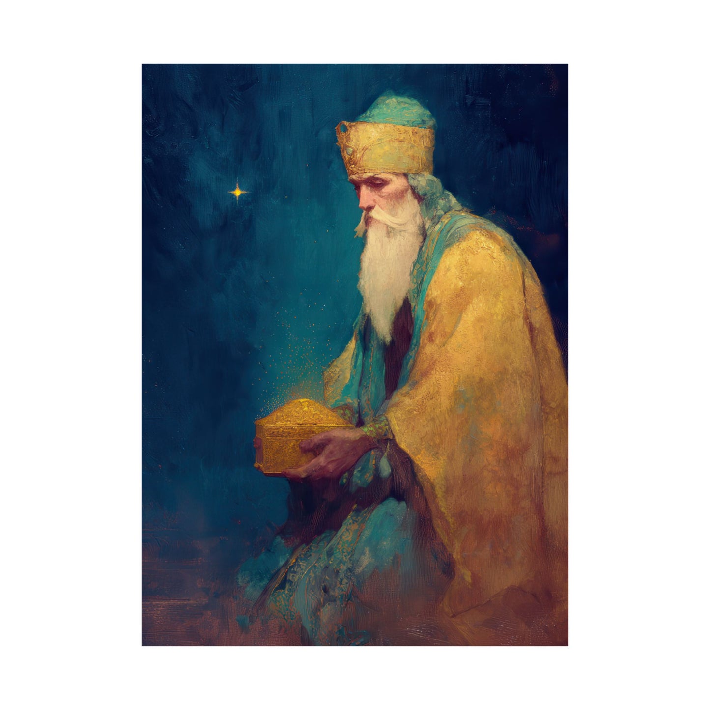 Caspar and the Offering of Worship - 3 Wise Men - Sanctified Souls Print - Multiple Sizes - Premium Matte Vertical Posters