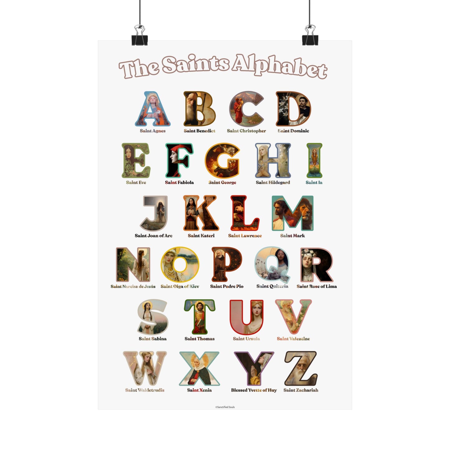 Catholic Saints ABC Print - Alphabet Poster - A to Z Saints Wall Art - Catholic Saints Chart- Classroom / Homeschool - Saints of the Church