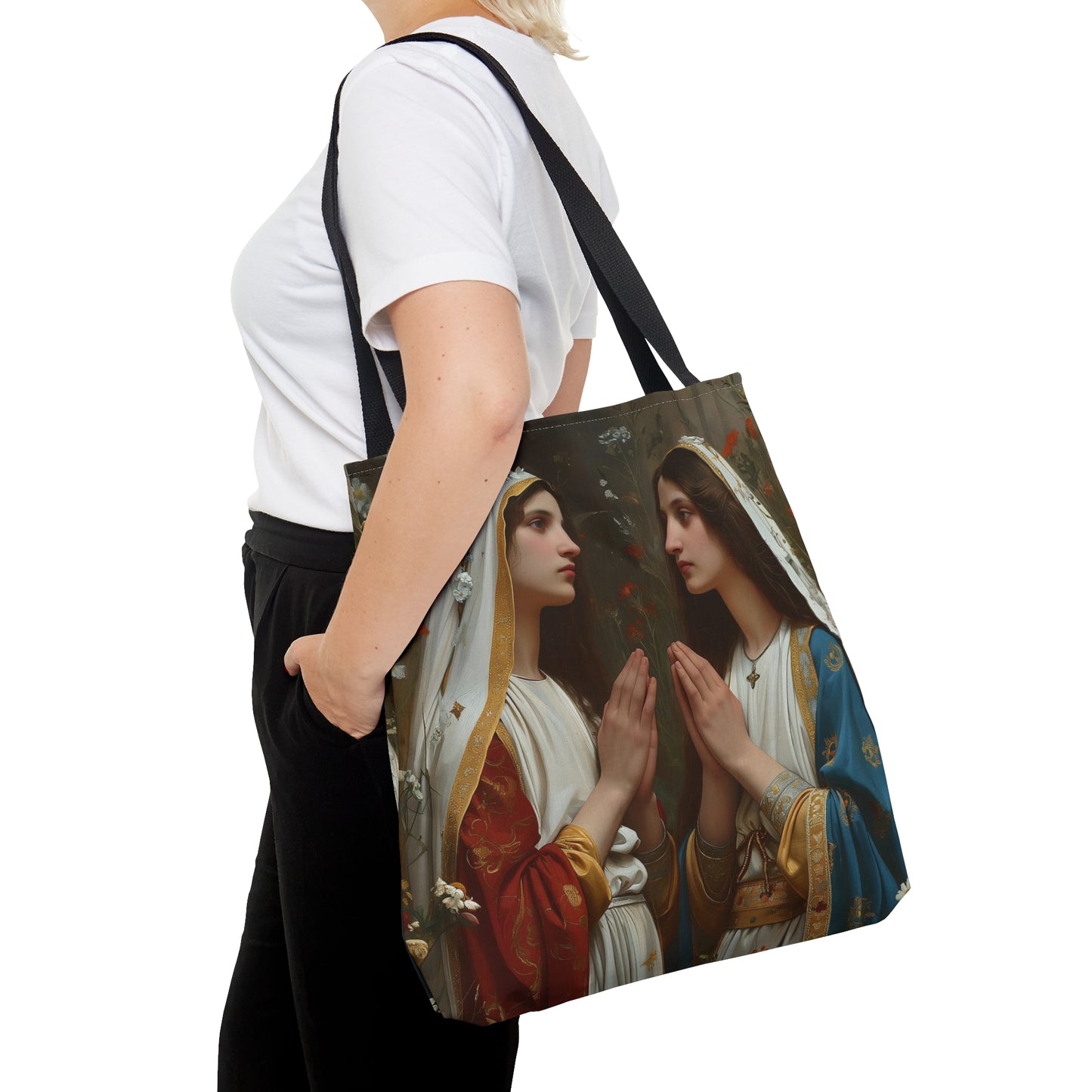 Saints Emiliana and Trasilla Tote Bag - Large Medium Small Faith Art Bag - Re usable Tote Purse - Double Sided - Catholic Art Bag