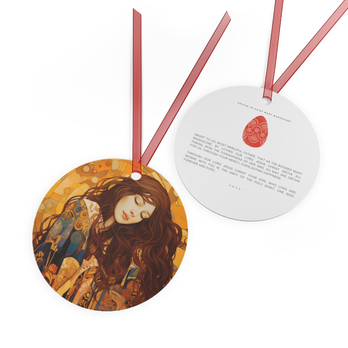 Embodied Grace: Mary Magdalene's Resilience Metal Ornament - Religious Holiday Christmas Ornament and Keepsake - Prayer Ornament