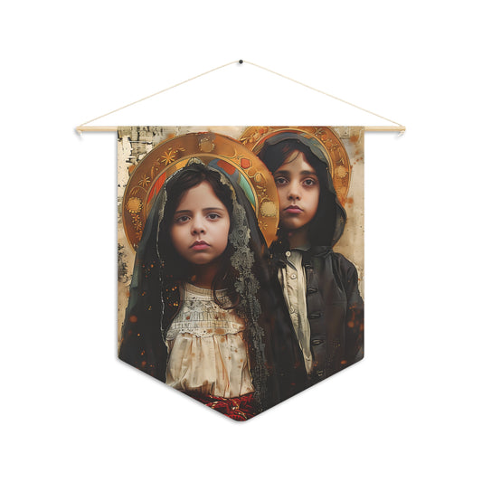 Saints Francisco and Jacinta Marto Wall Banner / Wall Hanging / Pennant - Religious Wall Tapestry - Catholic Art - 18" x 21"