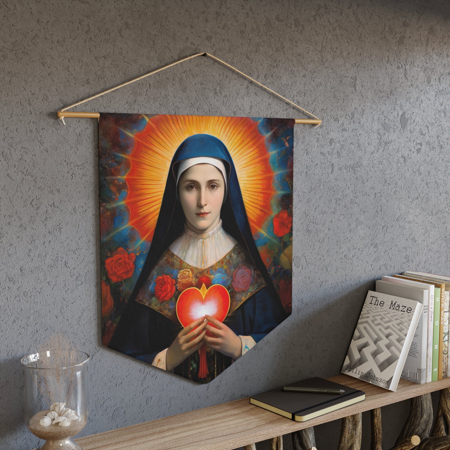 Saint Jane Frances de Chantal Wall Banner / Wall Hanging - Prayer room art - Catholic Home Art - Our Lady of Guadalupe - 18" x 21"
