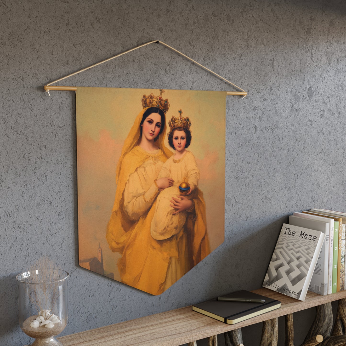 Our Lady of Prompt Succor - Pennant / Banner / Wall Hanging - Prayer room - Catholic Art - Large - 18" x 21"