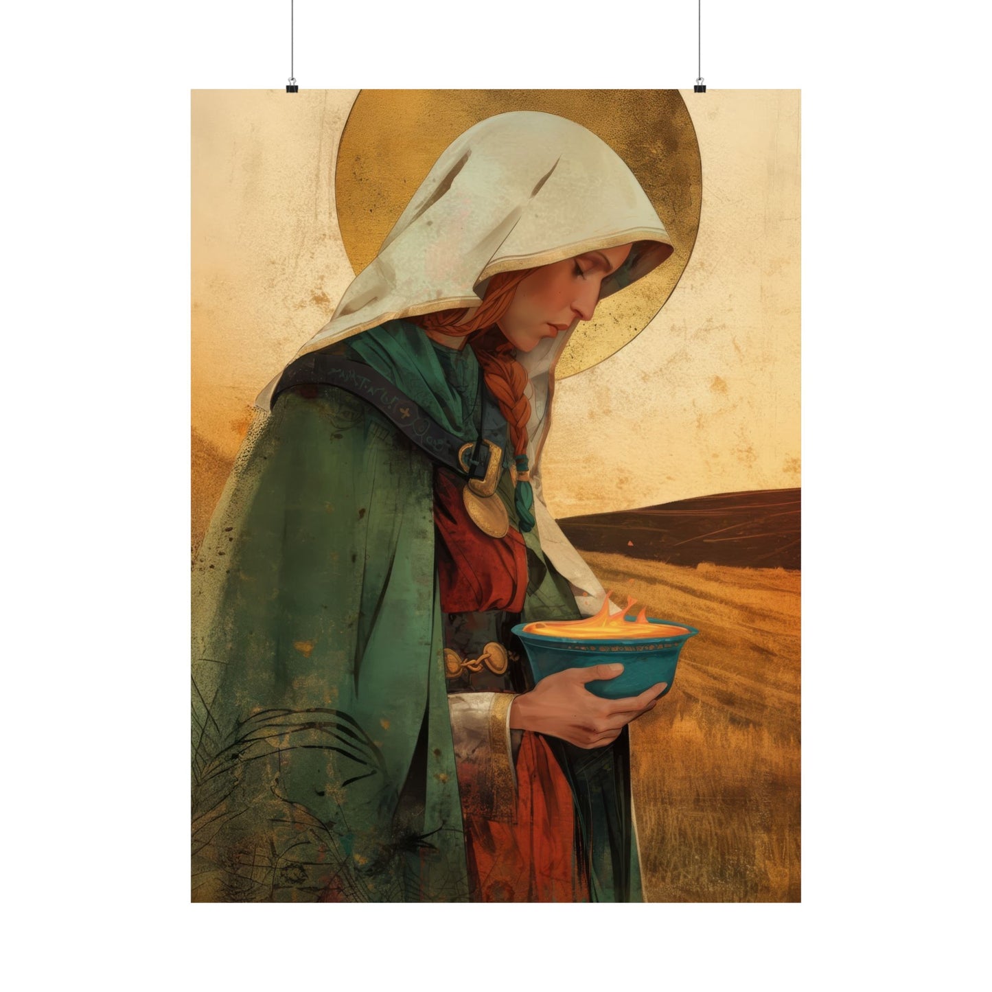 Saint Brigid of Ireland / Kildare - Sanctified Souls Print - Multiple Sizes - Premium Posters - Catholic Art - Christian Home Decor Artwork