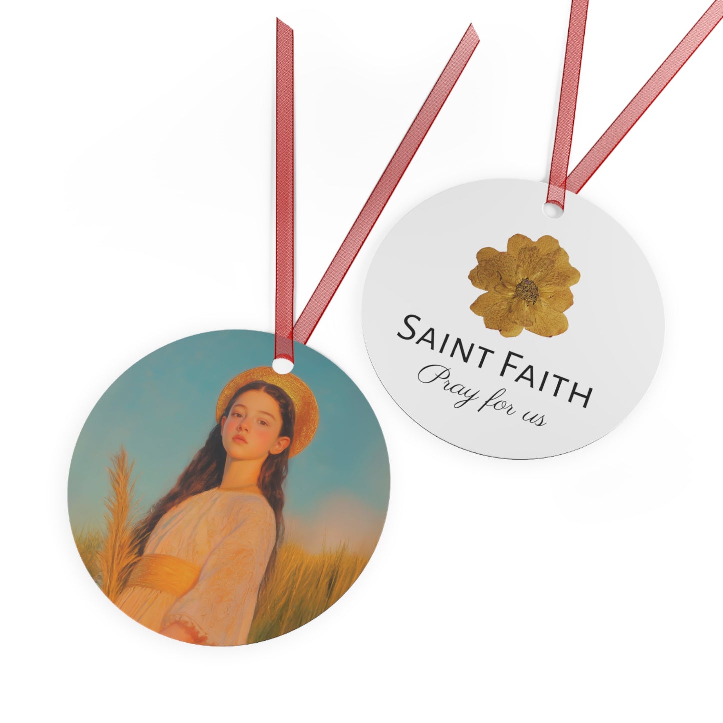 Saint Faith Metal Ornament - Religious Holiday Christmas Ornament and Keepsake - Prayer Ornament - Catholic Christmas Gift