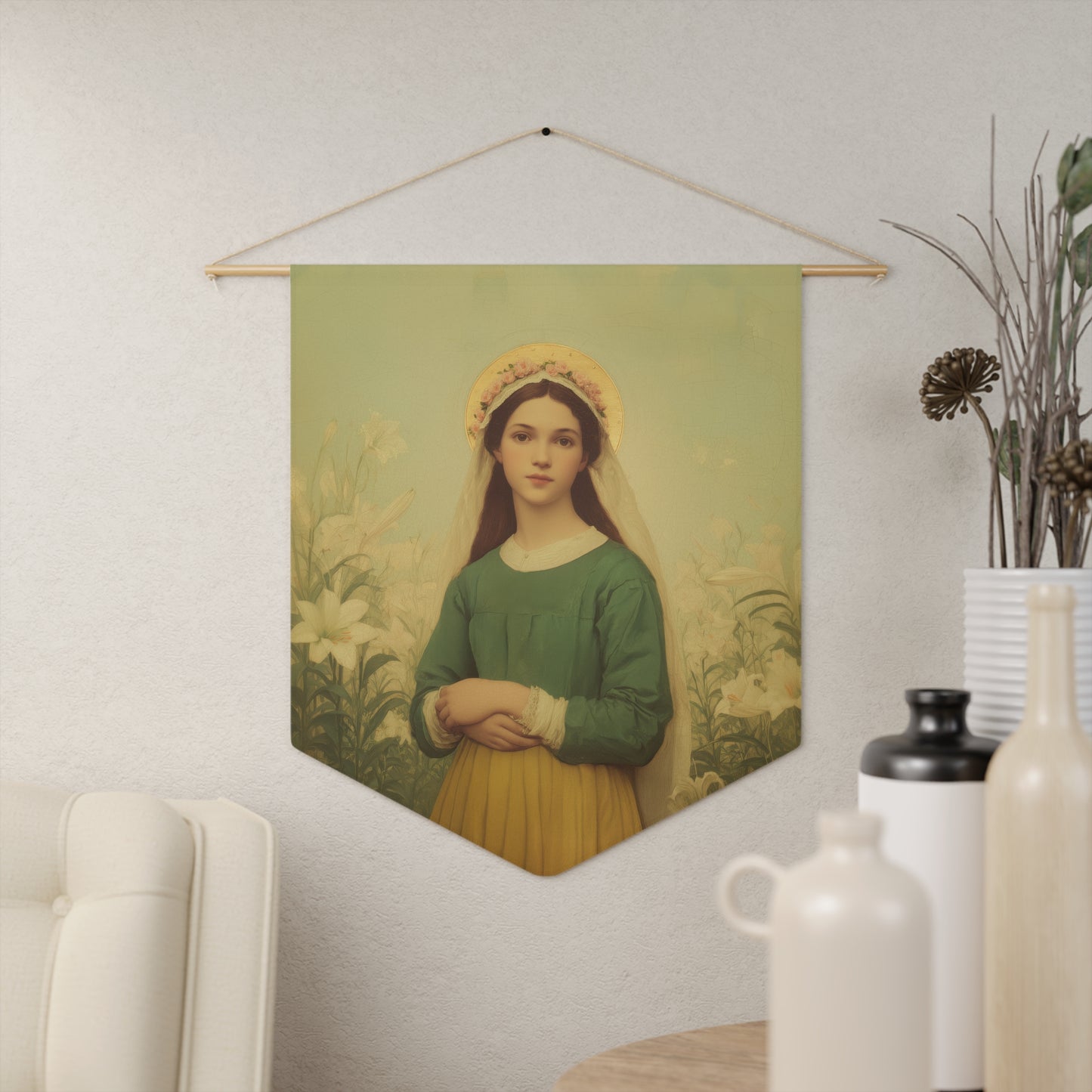 Saint Maria Goretti  Pennant / Banner / Wall Hanging - Prayer room art - 18" x 21" - Catholic - Large Banner