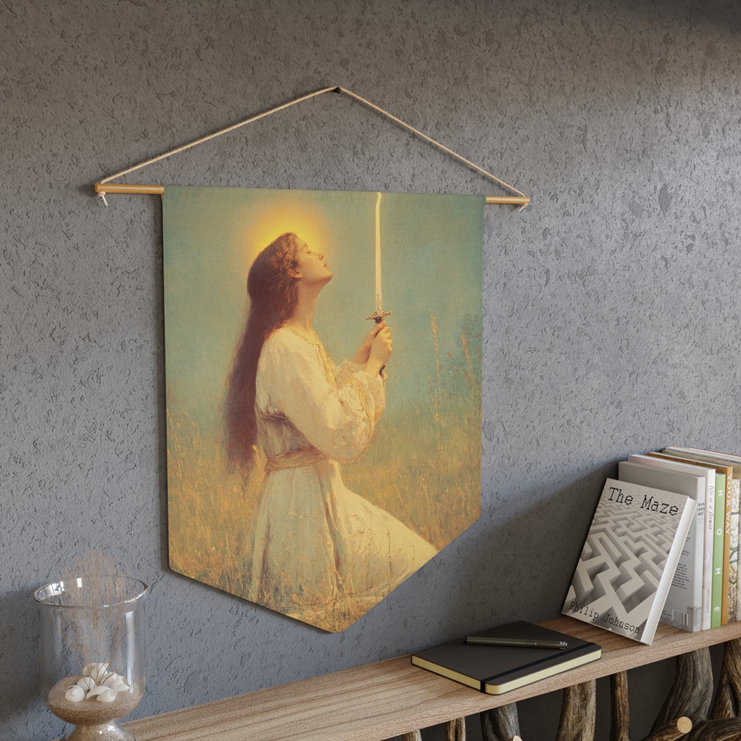 Saint Joan of Arc Pennant / Banner / Wall Hanging - Prayer room art - 18" x 21" - Catholic - Large Banner