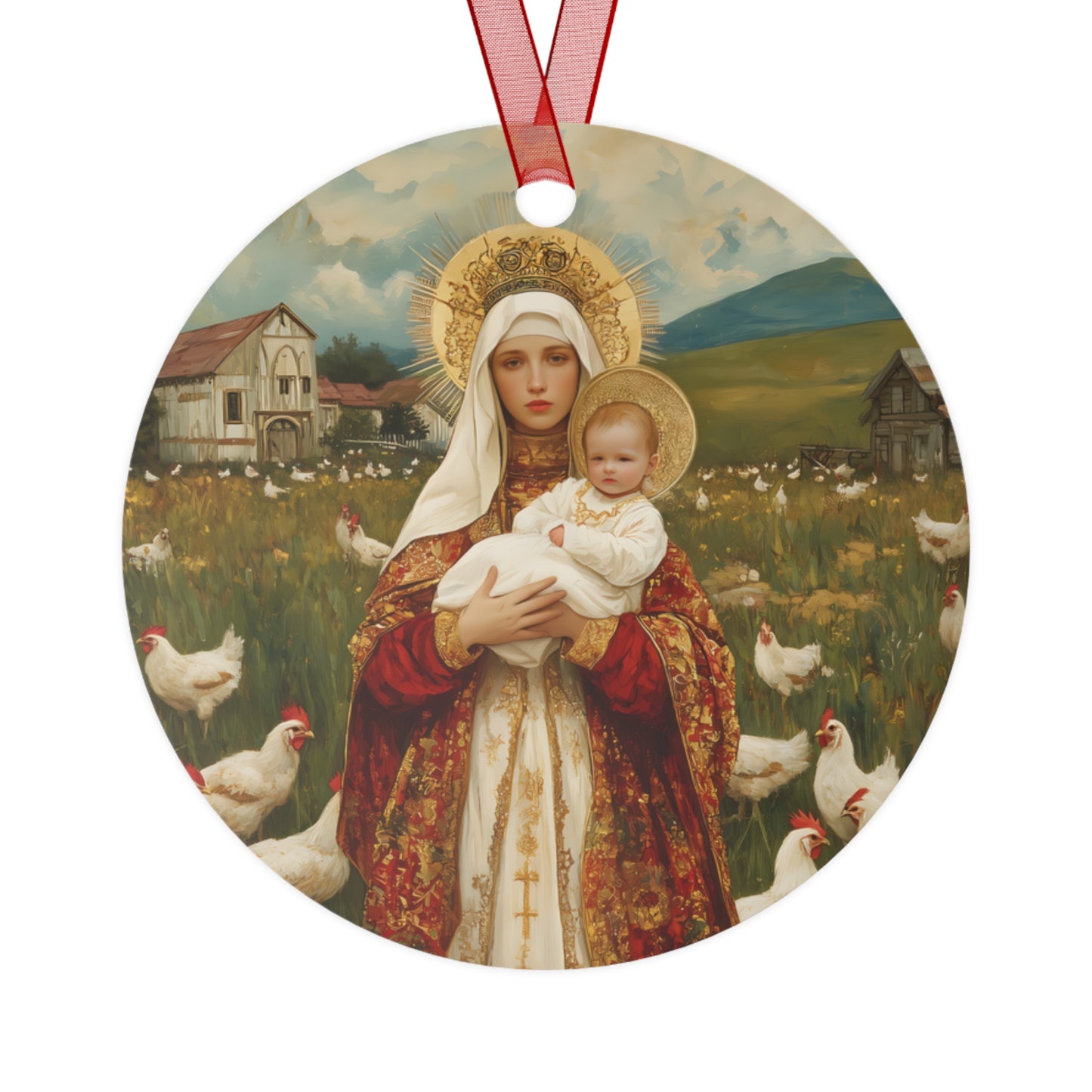 Our Lady of the Hens: Protector of the Humble Flock Metal Ornament - Religious Holiday Christmas Ornament and Keepsake - Catholic Keepsake