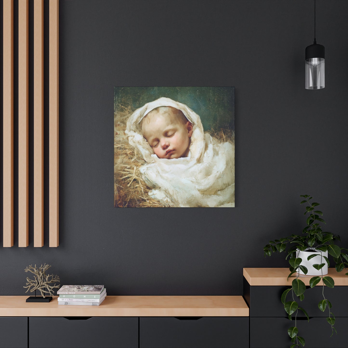 The Christ Child Resting in the Silence of the Manger - Gallery Wrapped Canvas - Print - Religious Art for your Home - Catholic Art Print
