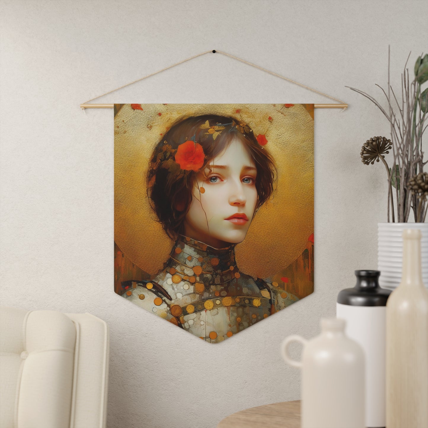 Saint Joan of Arc Wall Banner / Wall Hanging - Prayer room art - Catholic Home Art - Large Saint Art - 18" x 21"