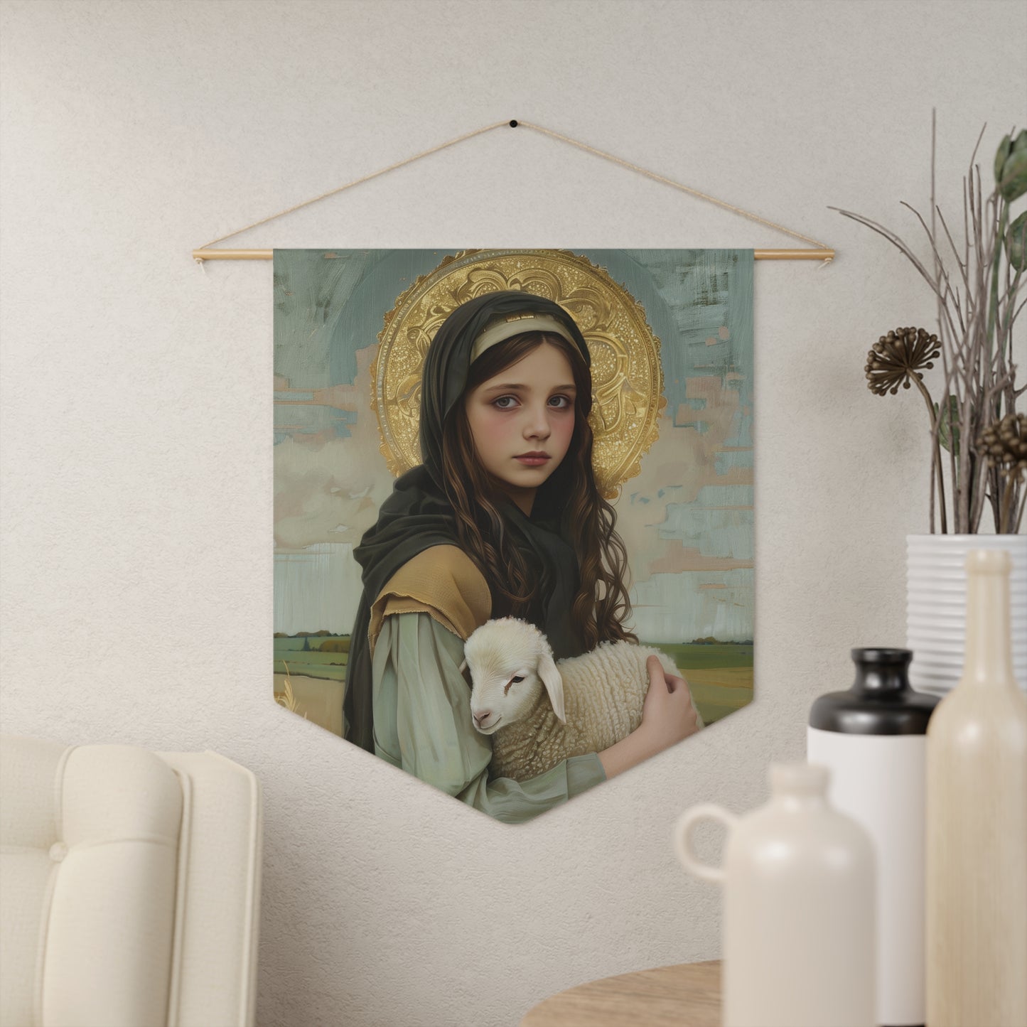 Saint Belina Wall Banner / Wall Hanging / Pennant - Religious Wall Tapestry for Prayer room or Home - Catholic Art - 18" x 21"