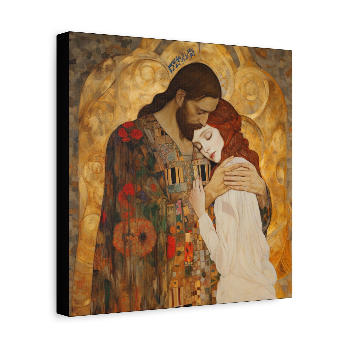 Christ Embracing Mary Magdalene Museum Wrapped Canvas - Sanctified Souls Print -Based on Klimt's The Kiss - Religious Catholic Art