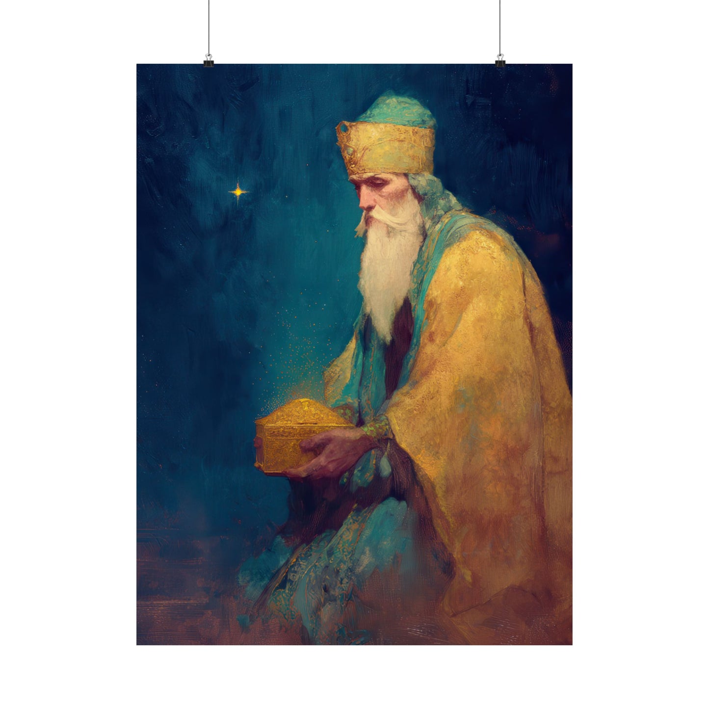 Caspar and the Offering of Worship - 3 Wise Men - Sanctified Souls Print - Multiple Sizes - Premium Matte Vertical Posters